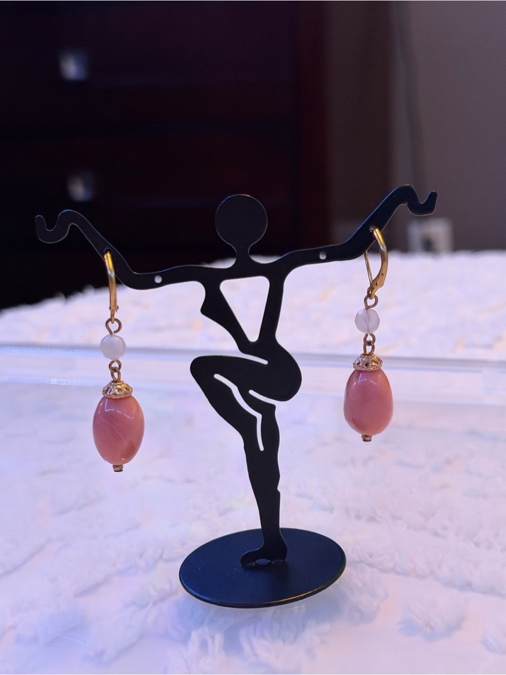 Elegant Pink Drop Earrings with Gold Accents